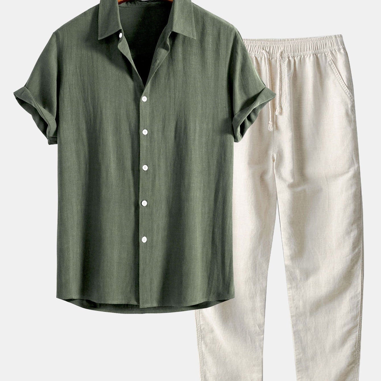 Linen Rayon Mix Button Shirt & Straight Leg Linen Pants