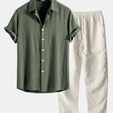 Linen Rayon Mix Button Shirt & Straight Leg Linen Pants