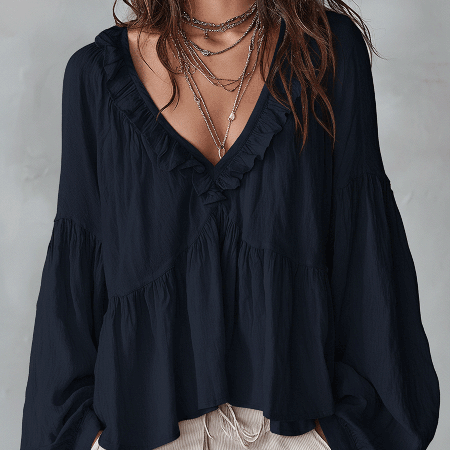 Airy Vintage-Inspired Ruffle Soft Ruffle Bohemian Blouse