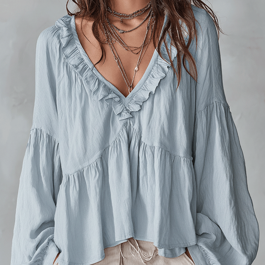 Airy Vintage-Inspired Ruffle Soft Ruffle Bohemian Blouse