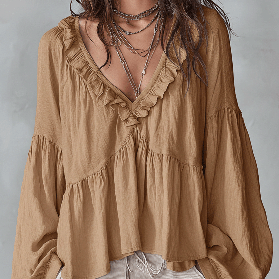 Airy Vintage-Inspired Ruffle Soft Ruffle Bohemian Blouse