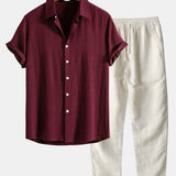 Linen Rayon Mix Button Shirt & Straight Leg Linen Pants