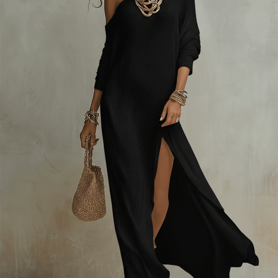 Bohemian One-Shoulder Textured Maxi Dress In Soft Ivory