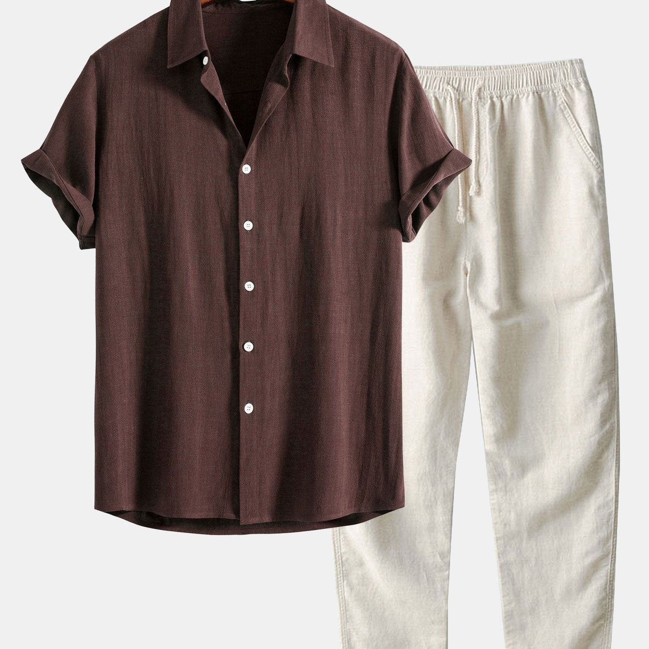 Linen Rayon Mix Button Shirt & Straight Leg Linen Pants