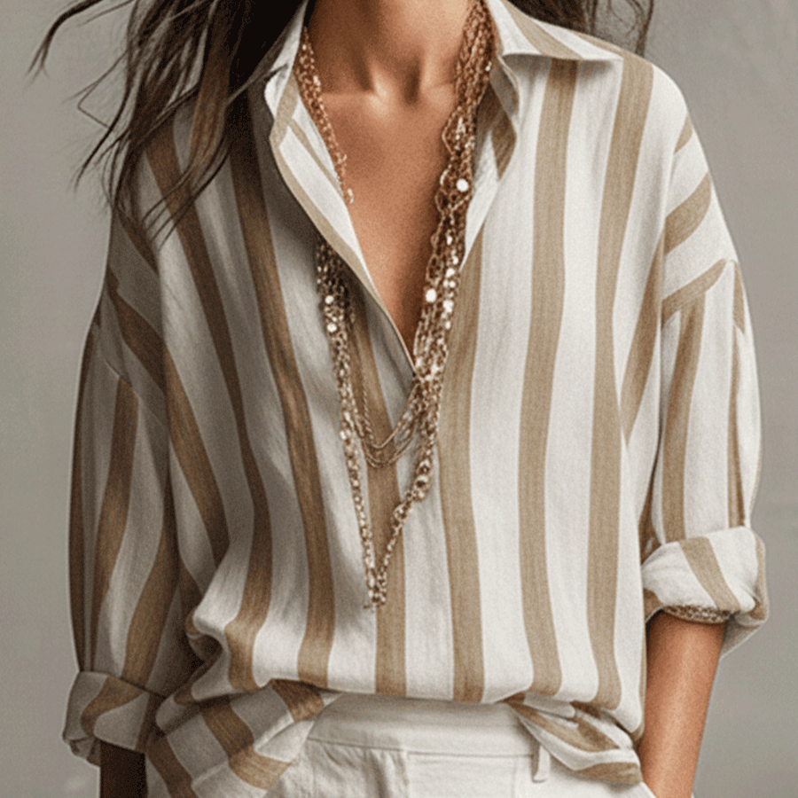 Casual Striped Cotton And Linen Long-Sleeved Shirt