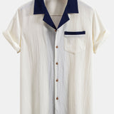 Textured Contrast Cuban Shirt & Straight Leg Pants