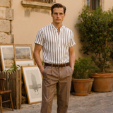Lorenzo De Luca | Coastal Stripe Mandarin Shirt with Lightweight Comfort For Men