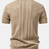 Geometric Jacquard Open Knit Polo & Straight Leg Ribbed Pants