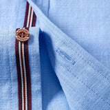 Short Sleeve Linen Look Stand Collar Shirt & Straight Leg Linen Pants