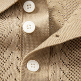 Geometric Jacquard Open Knit Polo & Straight Leg Ribbed Pants