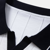 Contrast Trim Ribbed Johnny Collar Knit Polo & Elastic Waist Straight Leg Trousers