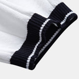 Contrast Trim Ribbed Johnny Collar Knit Polo & Elastic Waist Straight Leg Trousers