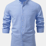 Striped Seersucker Shirt with High Collar