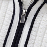 Contrast Trim Waffle Zipper Knit Polo & Slim Fit Tapered Trousers