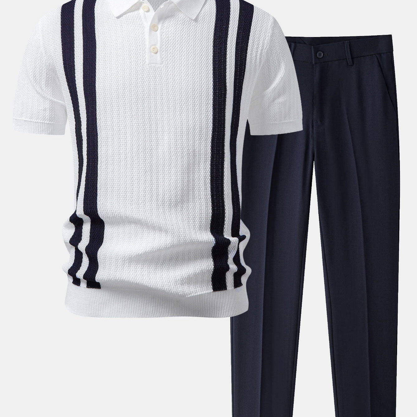 Contrast Textured Knit Polo & Slim Fit Tapered Trousers