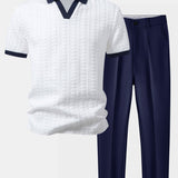 Contrast Jacquard Polo & Slim Fit Tapered Trousers