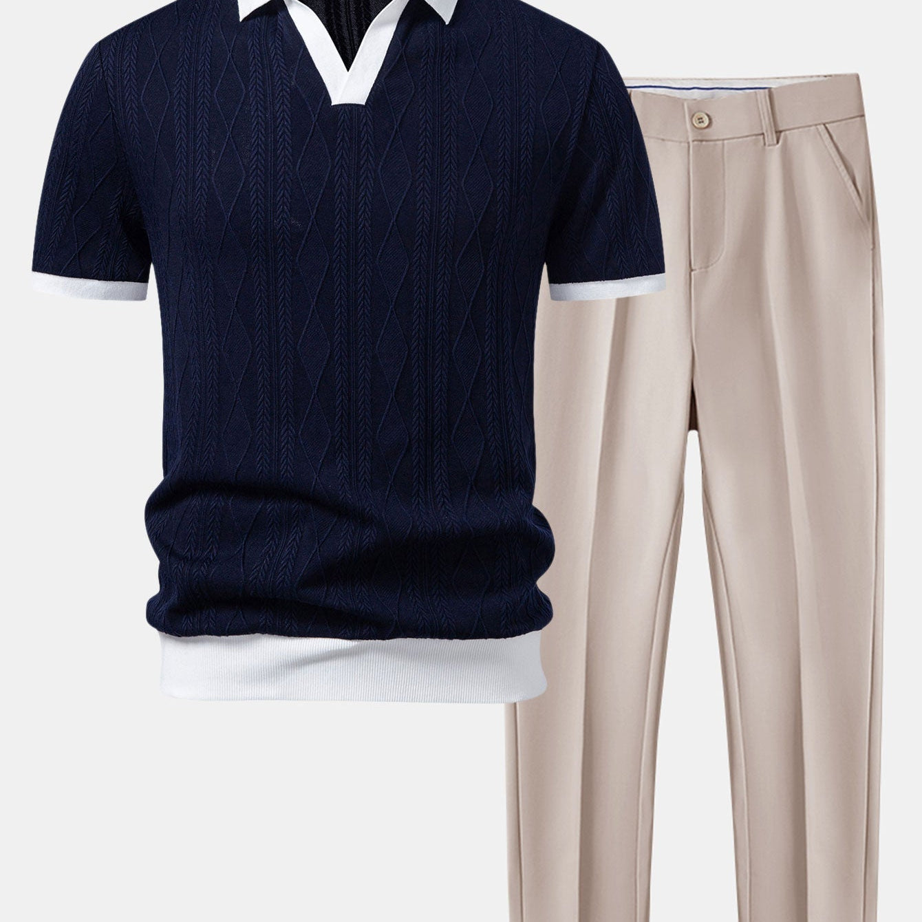 Contrast Geometry Jacquard Knit Polo & Slim Fit Tapered Trousers