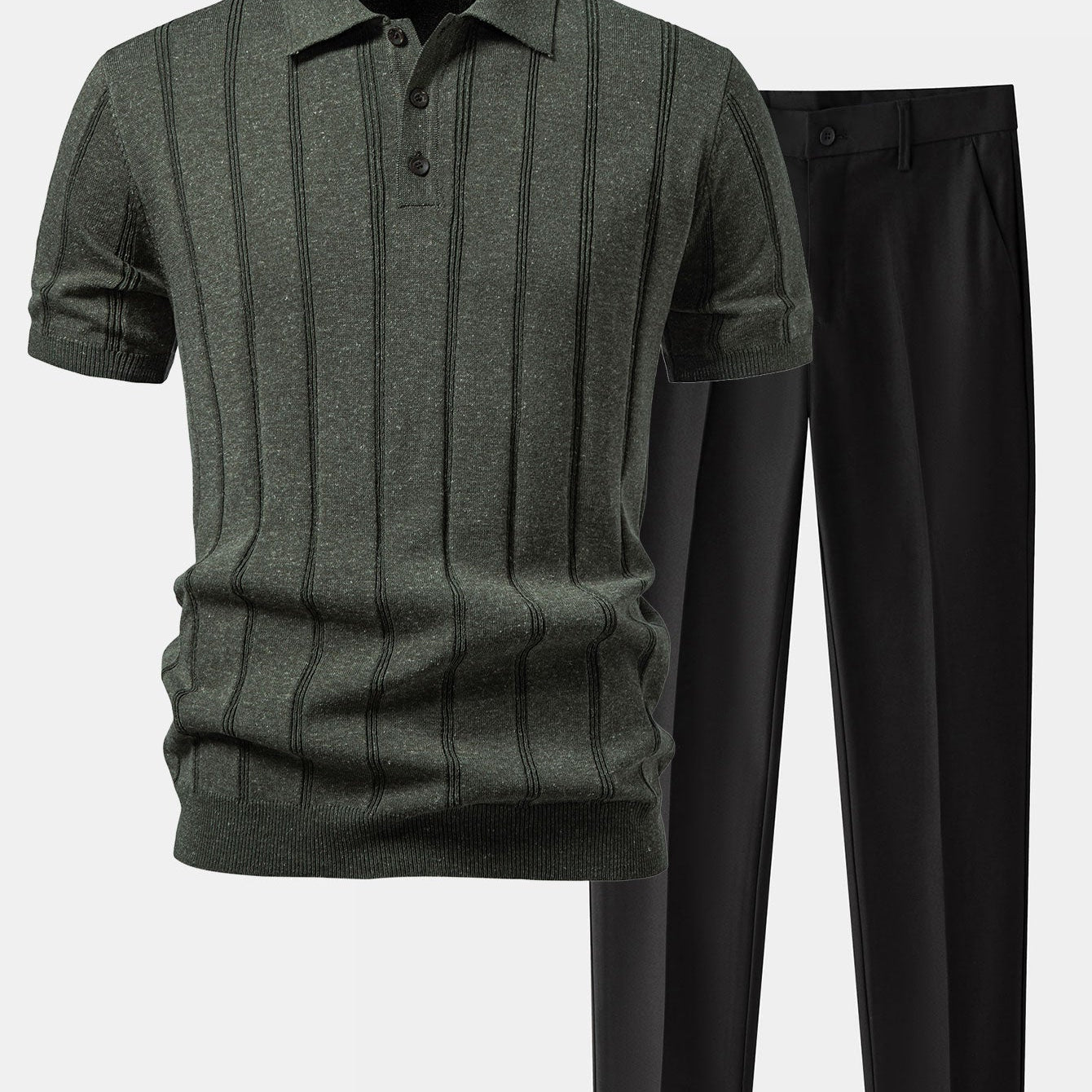 Linen Ribbed Knit Polo & Slim Fit Tapered Trousers
