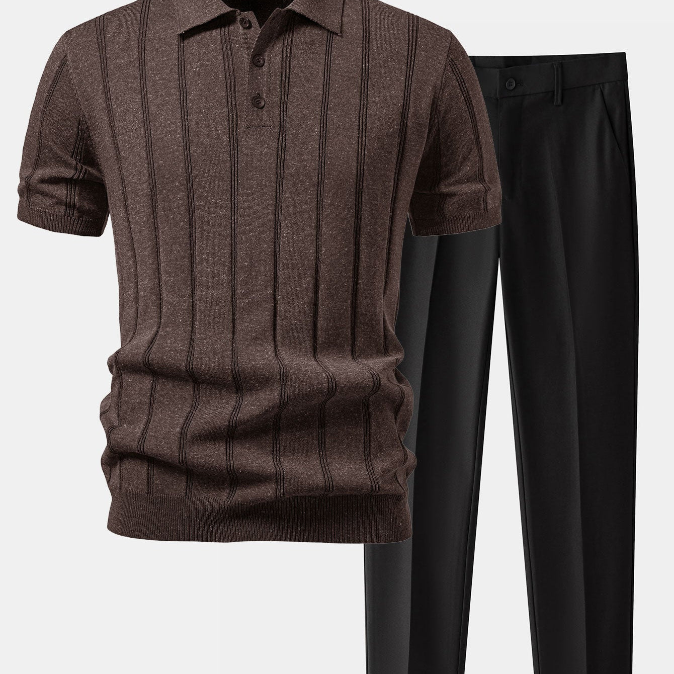 Linen Ribbed Knit Polo & Slim Fit Tapered Trousers