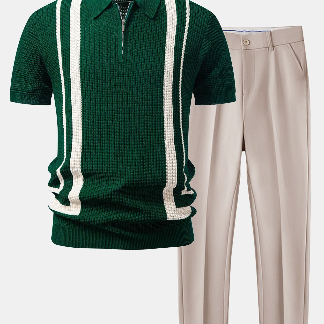 Contrast Zipper Polo & Slim Fit Tapered Trousers