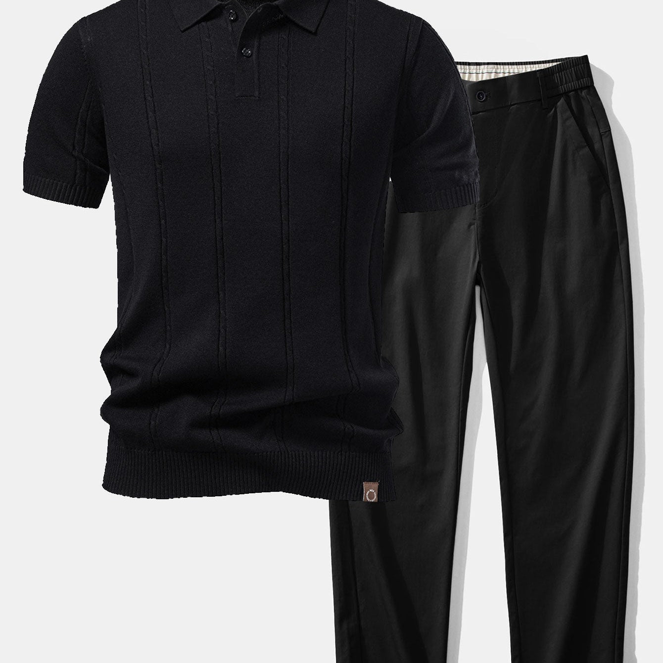 Twist Knit Polo & Elastic Waist Straight Leg Trousers