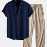 Ruched texture<tc>red</tc> V-neck shirt &amp; crepe texture<tc>red</tc> Straight pants