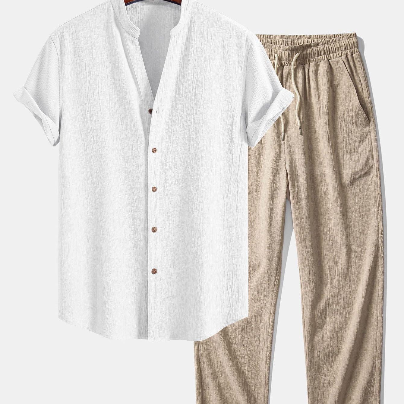 Ruched texture<tc>red</tc> V-neck shirt &amp; crepe texture<tc>red</tc> Straight pants