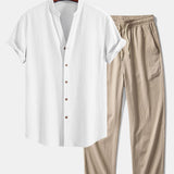Ruched texture<tc>red</tc> V-neck shirt &amp; crepe texture<tc>red</tc> Straight pants