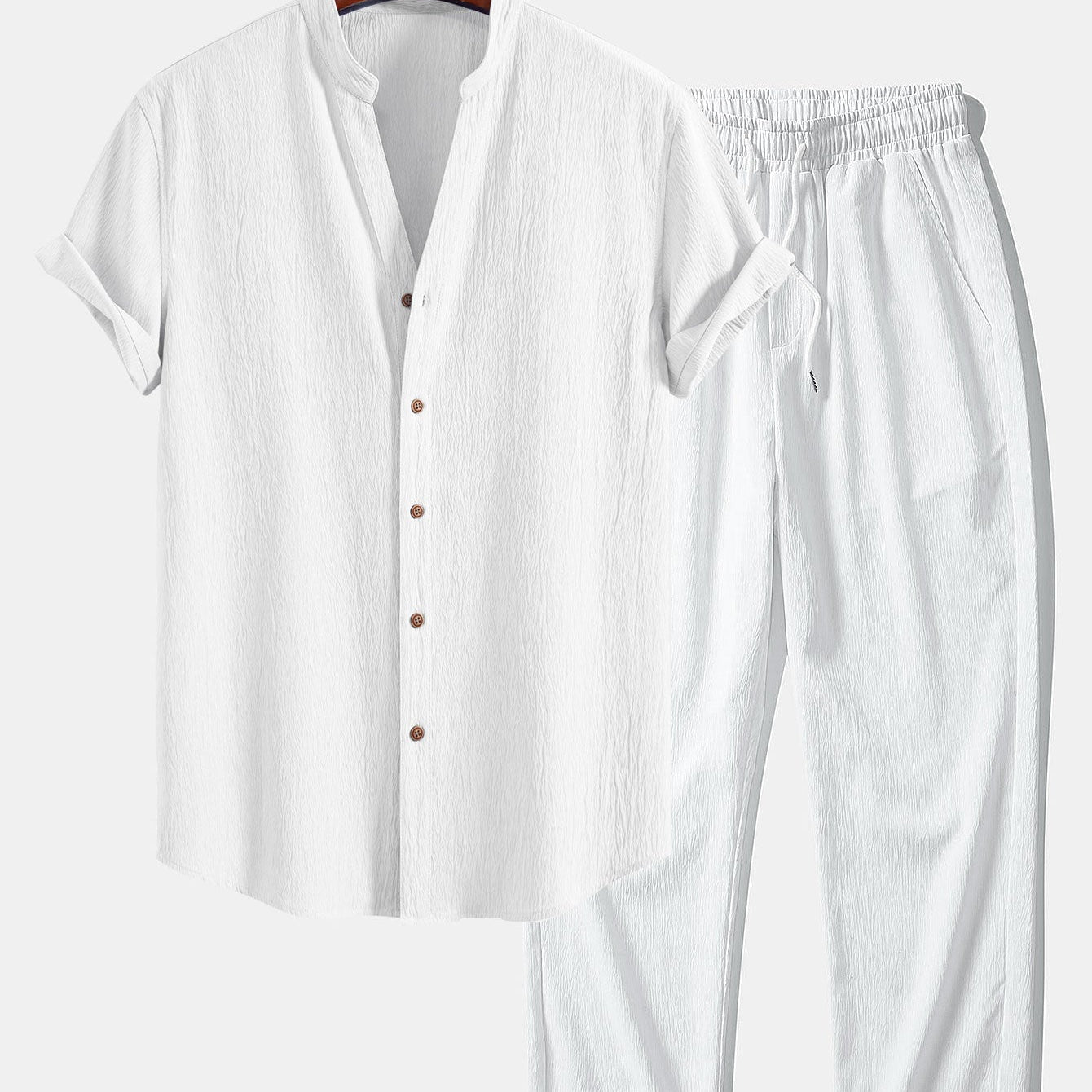 Ruched texture<tc>red</tc> V-neck shirt &amp; crepe texture<tc>red</tc> Straight pants