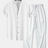 Ruched texture<tc>red</tc> V-neck shirt &amp; crepe texture<tc>red</tc> Straight pants