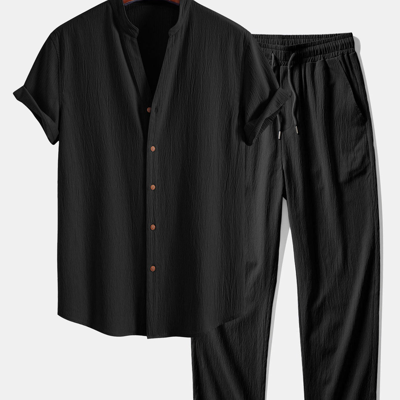 Ruched texture<tc>red</tc> V-neck shirt &amp; crepe texture<tc>red</tc> Straight pants