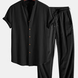 Ruched texture<tc>red</tc> V-neck shirt &amp; crepe texture<tc>red</tc> Straight pants