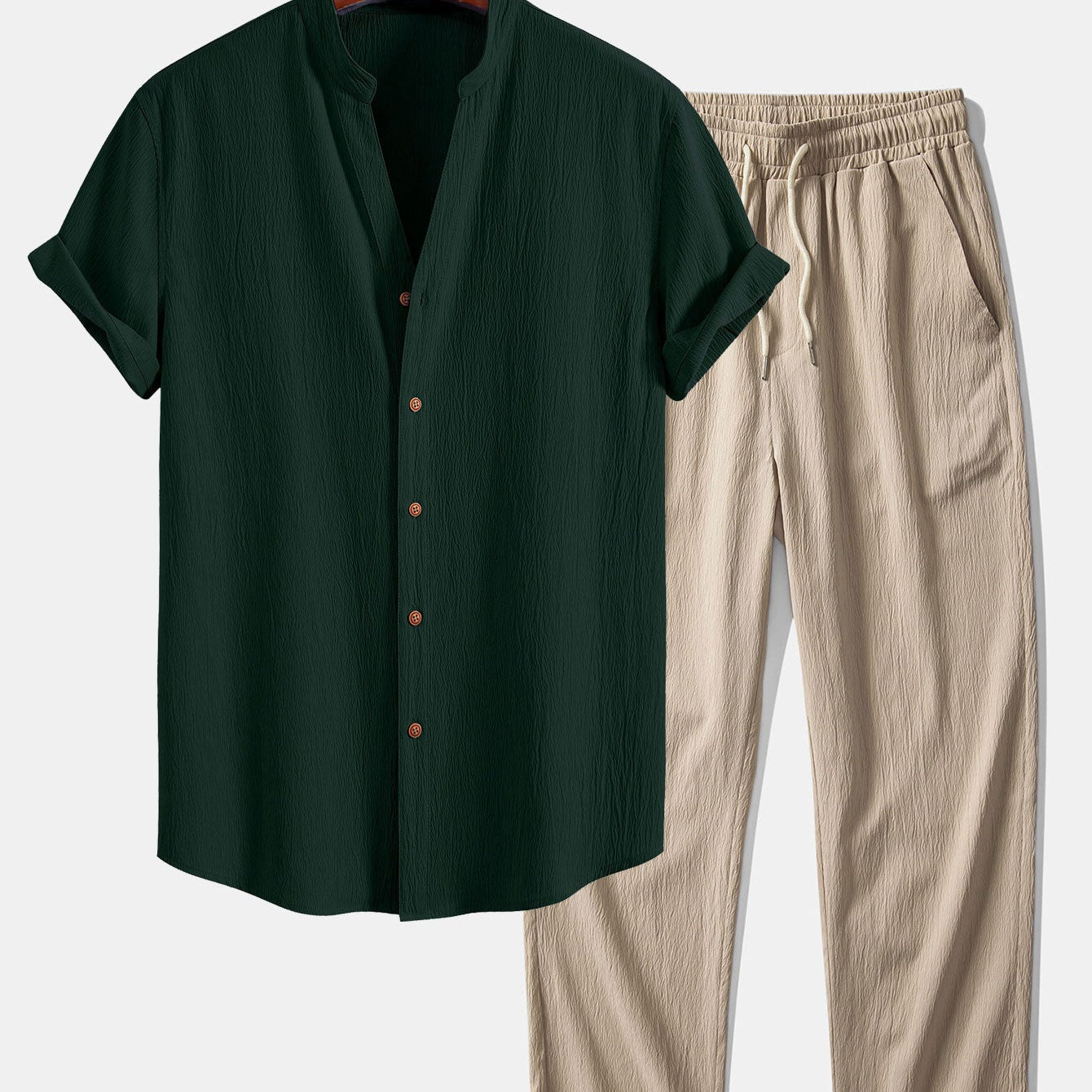 Ruched texture<tc>red</tc> V-neck shirt &amp; crepe texture<tc>red</tc> Straight pants