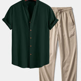 Ruched texture<tc>red</tc> V-neck shirt &amp; crepe texture<tc>red</tc> Straight pants