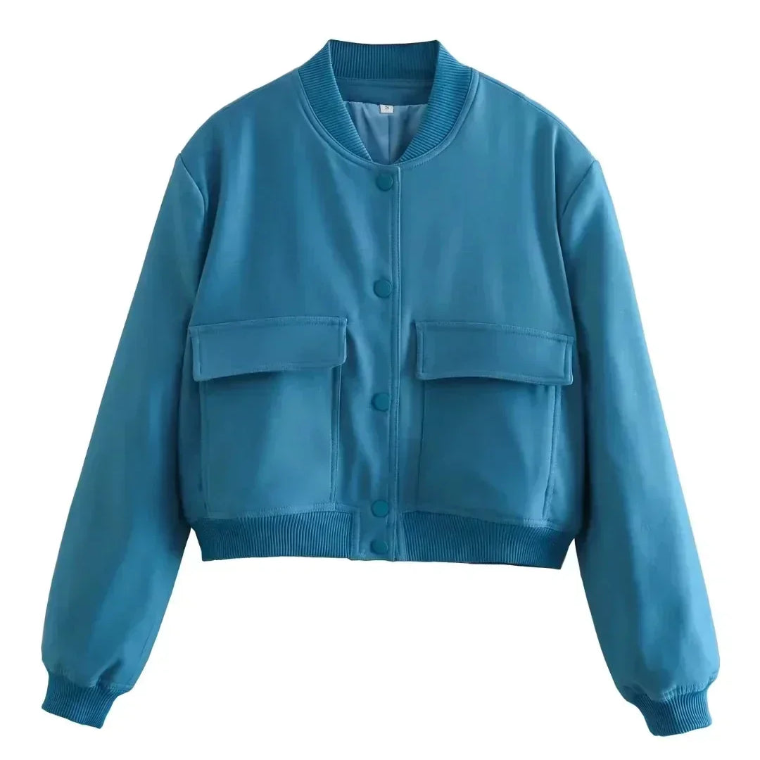 Alessia Romano | Cropped Snap-Button Structured Bomber Jacket For Women