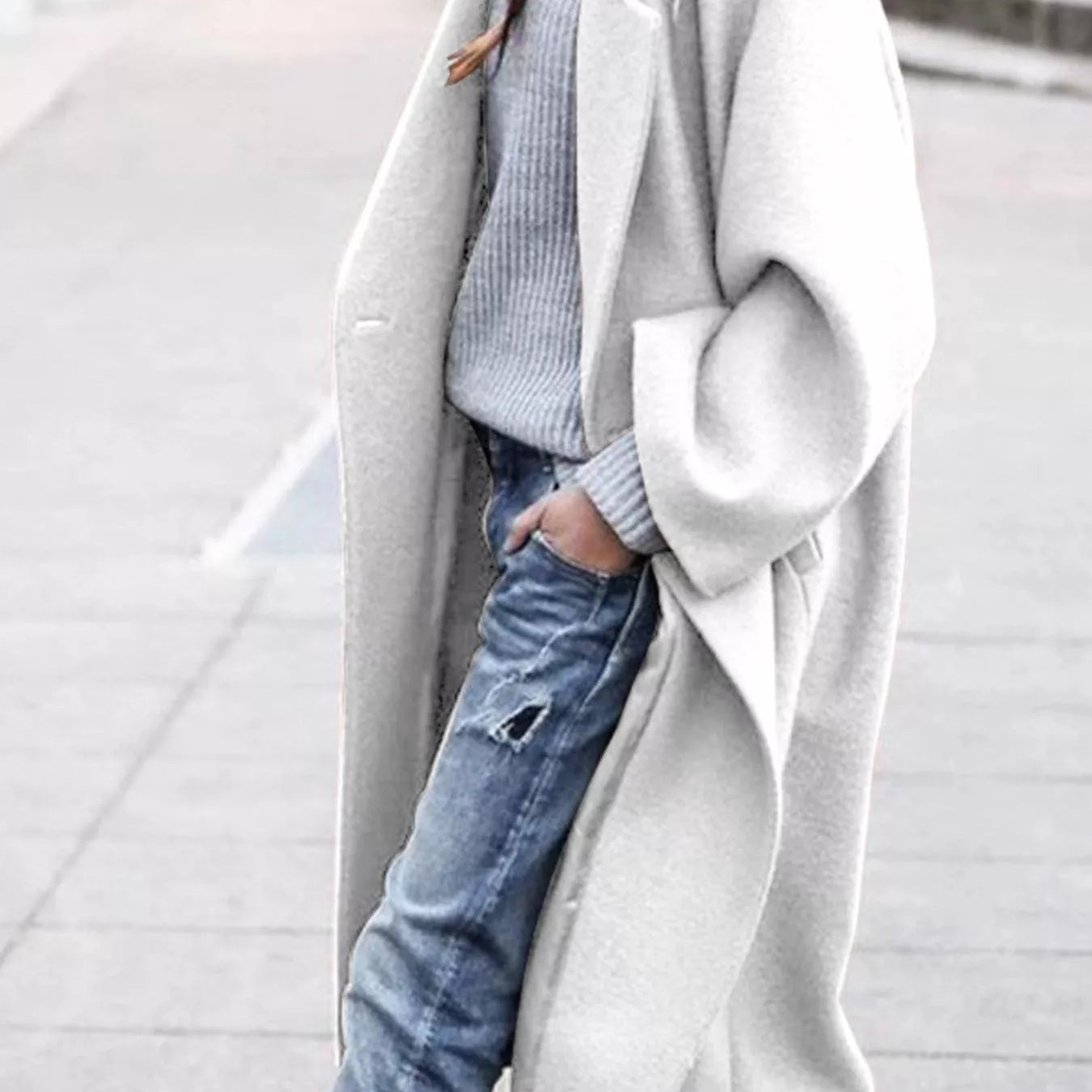 Amélie Laurent | Oversized Wool Blend Long Coat For Women