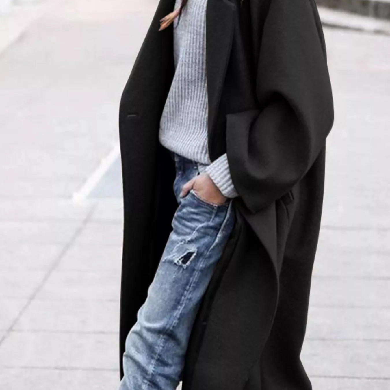 Amélie Laurent | Oversized Wool Blend Long Coat For Women