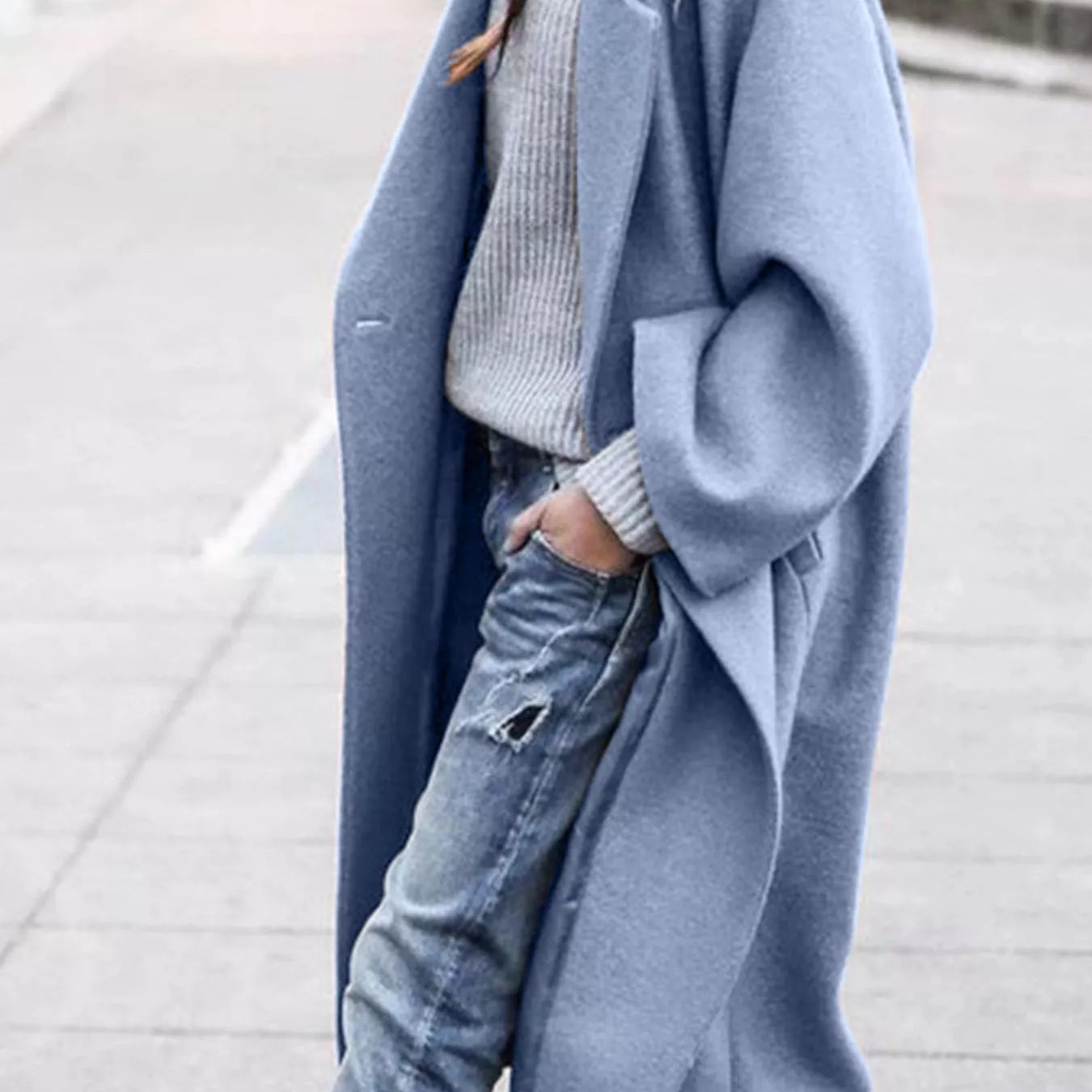 Amélie Laurent | Oversized Wool Blend Long Coat For Women