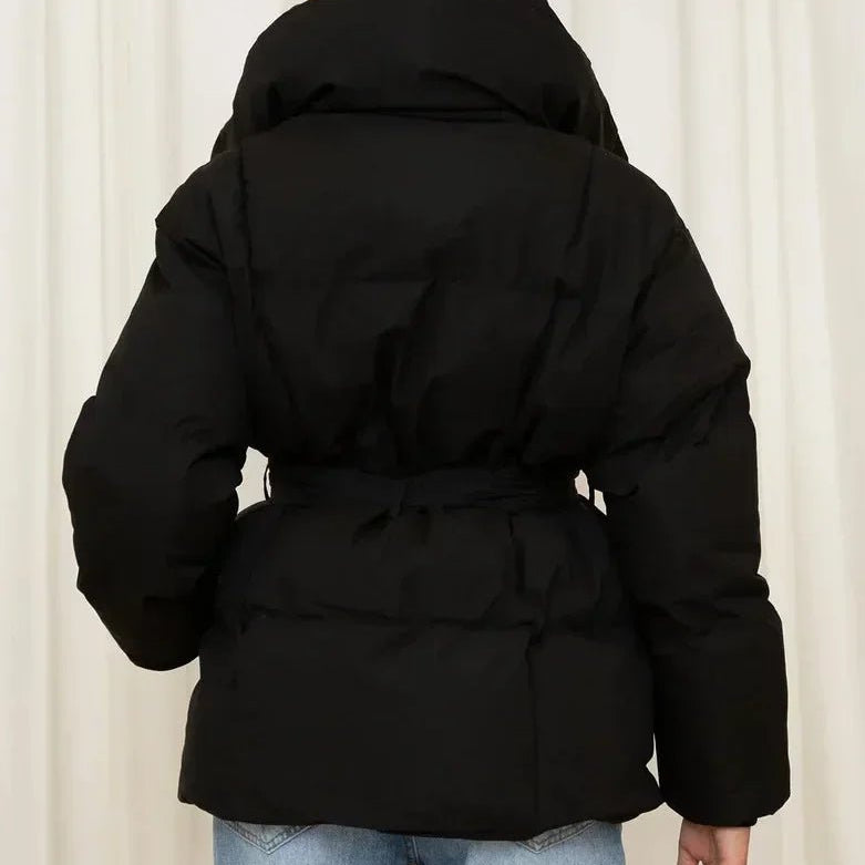 Amelie Dubois | Belted Puffer Jacket With Luxe Collar For Women