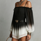Black And White Gradient Off-shoulder Gradient Chiffon Jumpsuit (with belt)