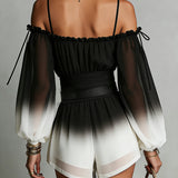 Black And White Gradient Off-shoulder Gradient Chiffon Jumpsuit (with belt)