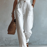 White Sleeveless Faux Cotton-Linen Jumpsuit