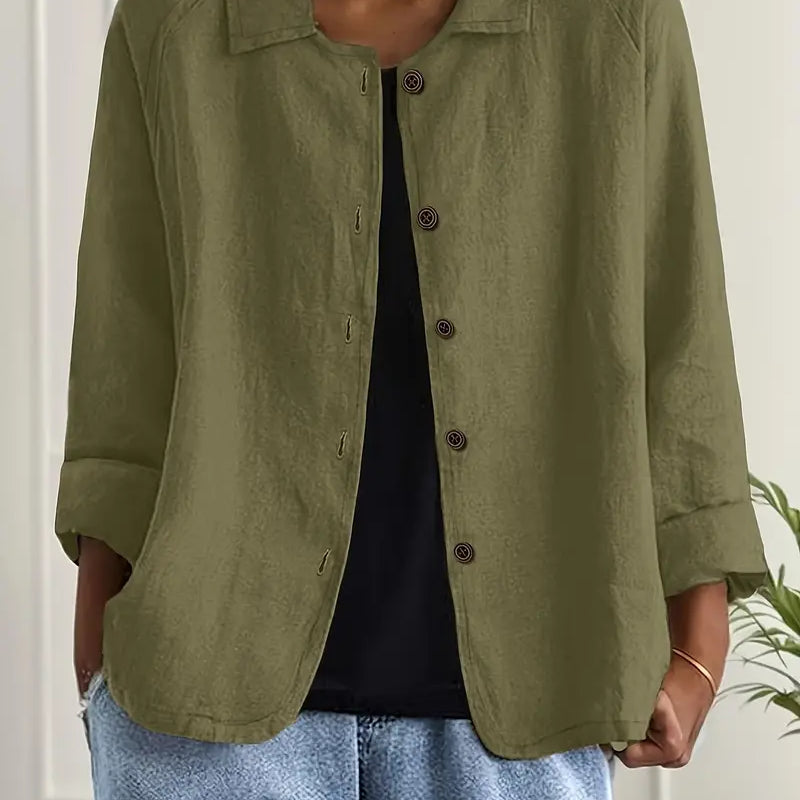 Amélie Rousseau | Sky Breeze Button Linen Jacket with Relaxed Elegance For Women