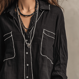 Modern Bohemian Effortless Black Linen Shirt