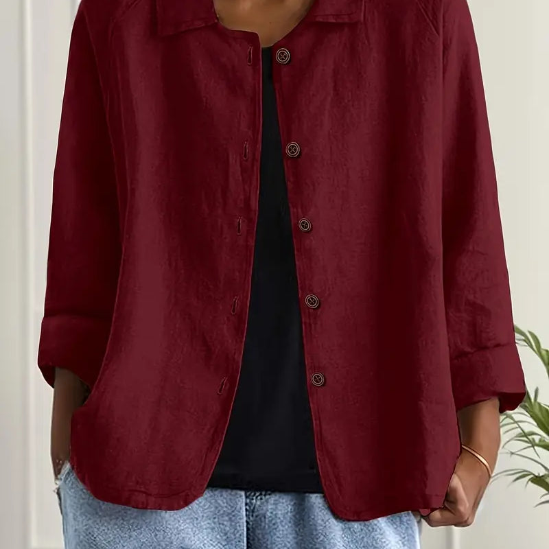 Amélie Rousseau | Sky Breeze Button Linen Jacket with Relaxed Elegance For Women