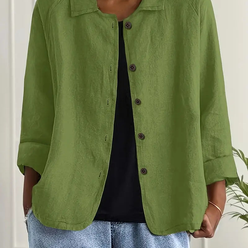 Amélie Rousseau | Sky Breeze Button Linen Jacket with Relaxed Elegance For Women