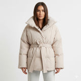 Amelie Dubois | Belted Puffer Jacket With Luxe Collar For Women